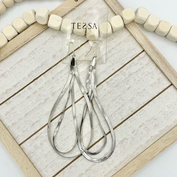 Tessa Jewelry - Tessa Silver Snake Chain Drop Hoop Earrings